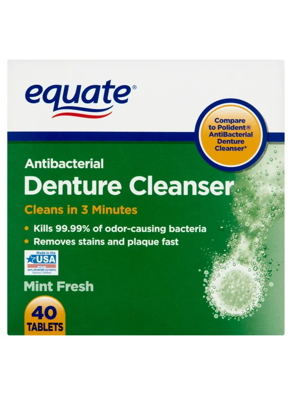 Equate Mint Fresh Antibacterial Denture Cleanser Tablets, 40 Count