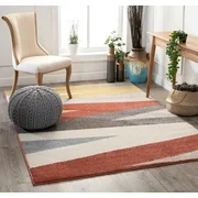 Well Woven Wavy Stripes Modern Terracotta Abstract Area Rug