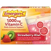 Emergen-C 1000mg Vitamin C Powder, with Antioxidants, B Vitamins and Electrolytes for Immune Support, Caffeine Free Vitamin C Supplement Drink Mix, Strawberry Kiwi Flavor - 30 Count/1 Month Supply