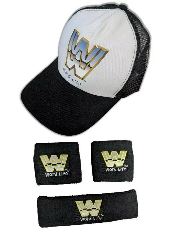 John Cena Word Life Black White Baseball Hat Headband Wristband Set WWF WWE