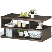 Gymax Rectangular Coffee Table Accent Cocktail Table w/ Open Shelves