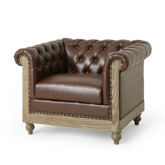 Noble House Glencoe Faux Leather Club Chair, Dark Brown