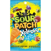 sour patch xploderz fruit gummy candy, 6.5 oz bag