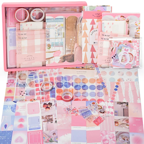 JUNDALIE Aesthetic Scrapbook Kit, Scrapbooking Supplies, Vintage Junk DIY journaling Craft Gift for Teen Girls, Boys,Kids,Women-A6 Grid Notebook,Washi Stickers,Stationery,Envelopes&Tape