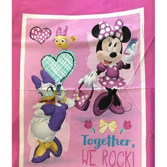 100% COTTON Printed Panel Fabric Minnie & Daisy - "Together, WE ROCK" SOLD PER PIECE 45"WIDE SOLD BY THE PIECE