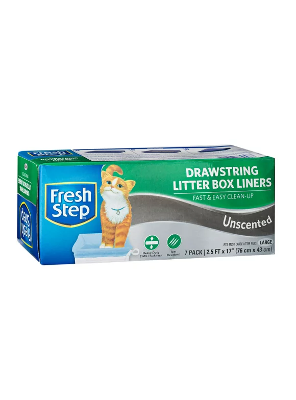 Fresh Step Drawstring Cat Litter Box Liners Unscented Large, 30" x 17" 7 Count