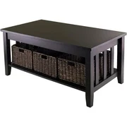 Winsome Wood Morris Coffee Table with 3 Storage Baskets, Espresso Finish