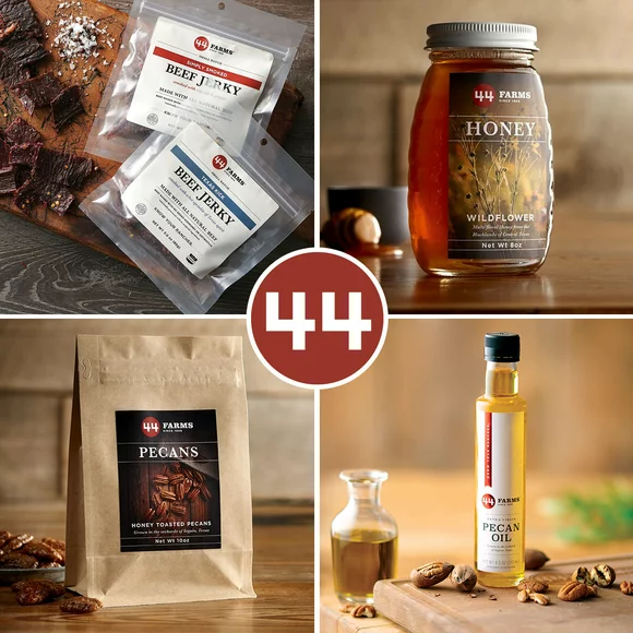 44 Farms a Taste of Texas Pack - Honey Toasted Pecans, Pecan Oil, Beef Jerky, and Wildflower Honey