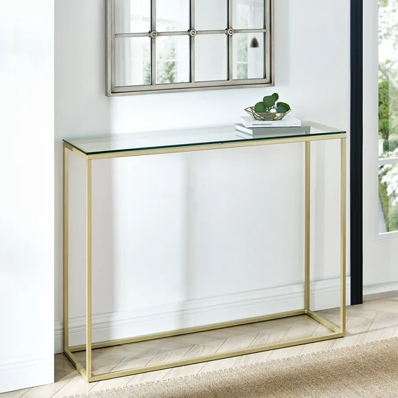 Manor Park Modern Minimalist Rectangle Entryway Table, Glass/Gold