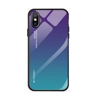 Aktudy Gradient TPU Tempered Glass Phone Case for iPhone XS Frame (Purple Green)