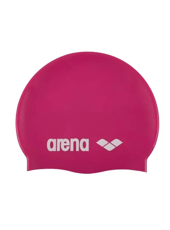Arena Classic Silicone Youth Swim Cap in Fuchsia-White, One Size Fits All