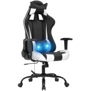 Gaming Chair Massage Office Chair Racing Desk Chair PU Leather Rolling Task Adjustable Computer Chair with Lumbar Support Headrest Armrest Swivel Chair for Gamer(White)