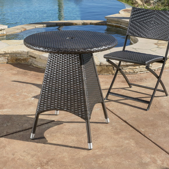 Ramsey Outdoor Round Wicker Bistro Table, Multi-Brown