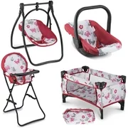 Litti Pritti 4 Piece Set Baby Doll Accessories - Includes Baby Doll Swing, Baby Doll High Chair, Doll Pack N Play, Baby Doll Carrier  18 inch Doll Accessories for 3 Year Old Girls and Up