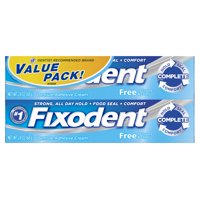Fixodent Complete Free Denture Adhesive Cream, 2.4 oz, Twin Pack
