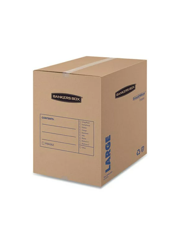 SmoothMove Basic Moving Boxes Large, Regular Slotted Container RSC, 18" x 18" x 24", Brown Kraft/Blue, 15/Carton