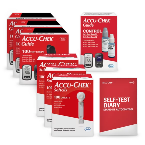 Accu-Chek Softclix Diabetes Blood Sugar Test Kit for Diabetic Glucose Monitoring: 300 Softclix Lancets, 300 Guide Test Strips, and Control Solution (Packaging May Vary)