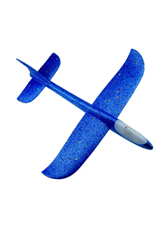 ametoys Flying Glider Planes With Flash 18.9" Foam Flight Mode Throwing Air Plane Aerobatic Airplane Outdoor Sport Gift for 3 4 5 6 7 Year Old Blue