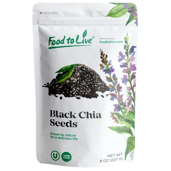 Black Chia Seeds, 0.5 Pounds  Non-GMO, Kosher, Sproutable, Raw, Vegan  by Food to Live