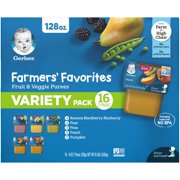(Pack of 32) Gerber 2nd Foods Farmers' Favorites Fruit & Veggie Purees Variety Pack, 4 Oz Tubs