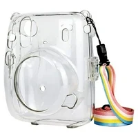 Fujifilm Instax Mini 11 Protective Clear Case Crystal Camera Case With Adjustable Rainbow Shoulder Strap for Fujifilm Insta Transparent