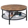 Best Choice Products 2-Tier Round Coffee Table, Rustic Accent Table w/ Wooden Tabletop, Padded Feet, Open Shelf - Brown