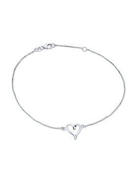 Delicate Open Love Heart Anklet Ankle Bracelet for Women .925 Sterling Silver Adjustable 9 To 10 Inch With Extender