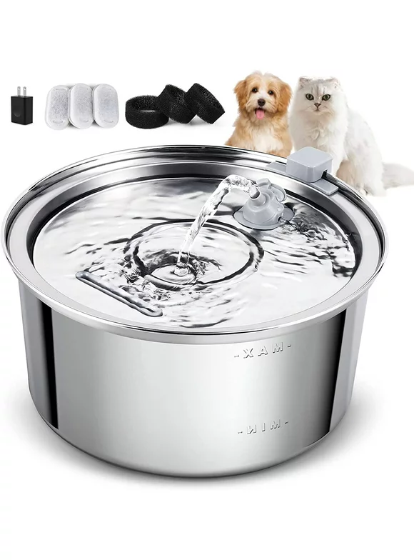 Cat Water Fountain Stainless Steel, 3.2L/108Oz Automatic Pet Water Fountain Cat Drinking Fountains with Adjustable Water Flow, Ultra Quiet Pump, 3 Replacement Filters for Cats, Dogs, Multiple Pets