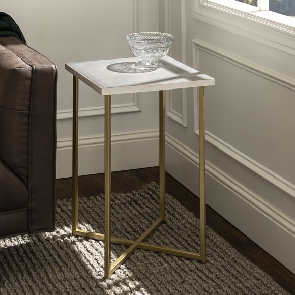 Manor Park Modern End Table, Faux White Marble/Gold