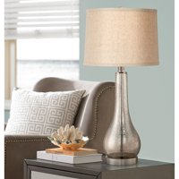 360 Lighting Coastal Table Lamp Mercury Glass Gourd Silver Taupe Linen Drum Shade for Living Room Family Bedroom Bedside