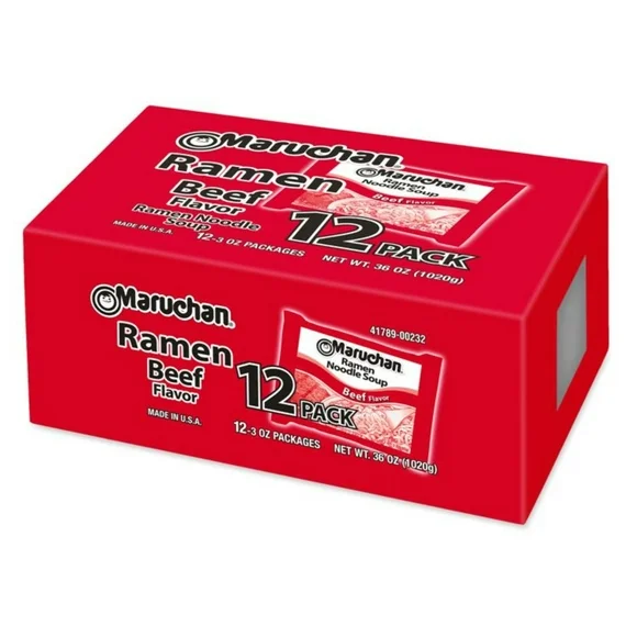 Maruchan Ramen Noodle Beef Flavor Soup, 3 oz Shelf Stable Package, 12 Count