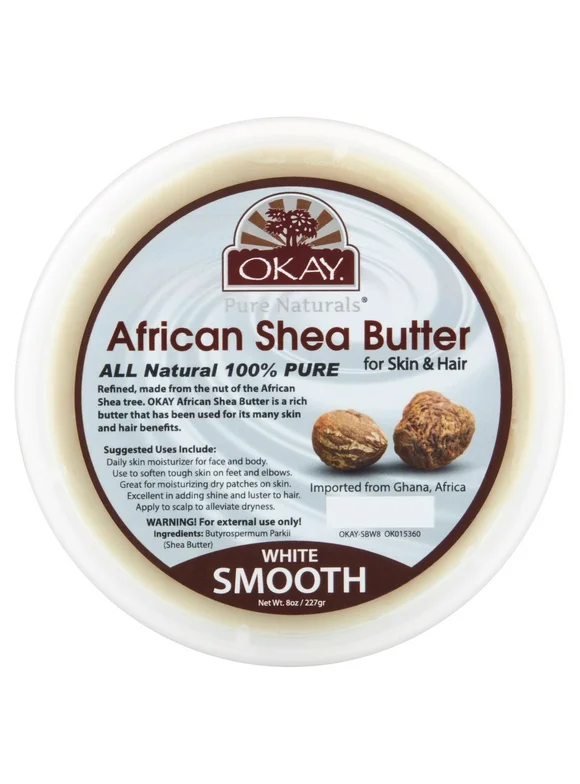Okay Pure Naturals African Shea Butter For Skin & Hair, White Smooth, 7.5 oz (212 g)