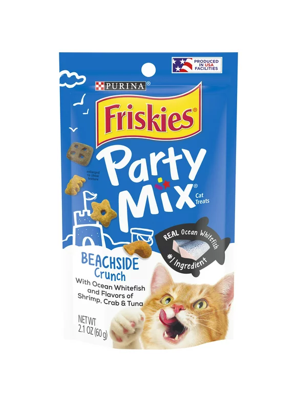 Purina Friskies Party Mix Shrimp Crab & Tuna Flavor Treats for Cats, 2.1 oz Pouch