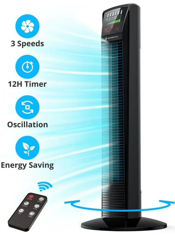 TaoTronics Tower Fan, 36" Bladeless Fan with Remote, 65 Oscillating Cooling Fan for Home, LED Display 12H Timer Floor Fan for Living Room, Office