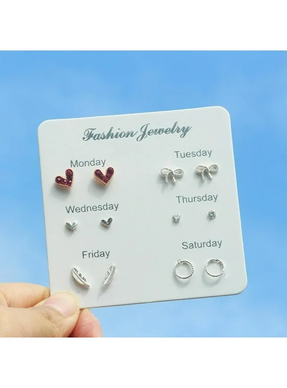 6 Pairs/set New Earrings for Women Stars Heart Crytal Cute Earrings Fashion Jewelry Alloy Simple Stud Earrings Set