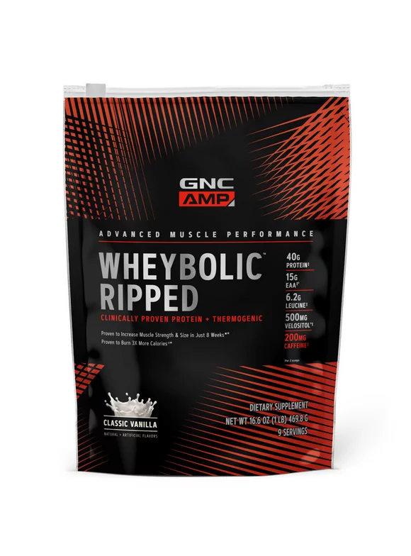 GNC AMP Wheybolic™ Ripped Protein Powder + Thermogenic, Classic Vanilla, 1.0 LB, 40g Whey Protein