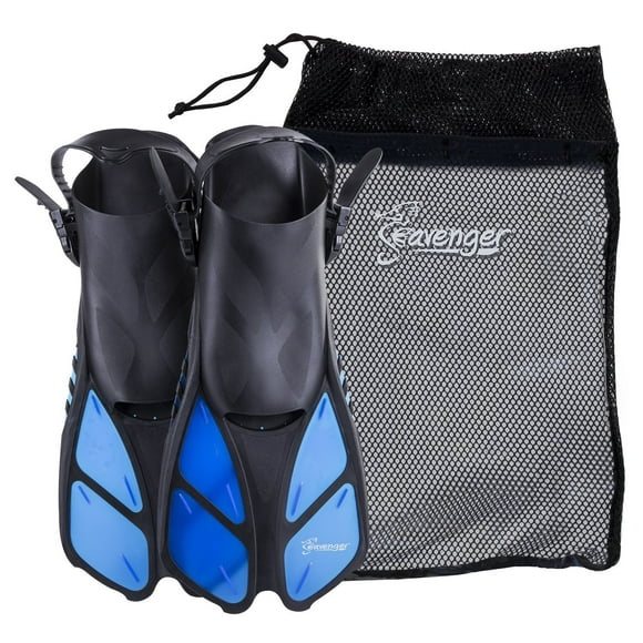 Seavenger Swim Fins / Flippers with Gear Bag for Snorkeling & Diving, Perfect for Travel Blue S/M