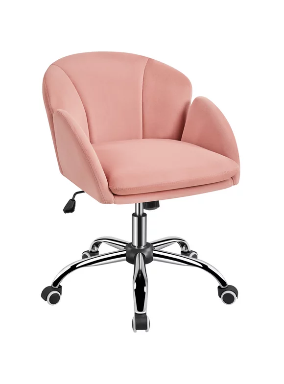 Topeakmart Modern Swivel Cute Home Office Chair with Armrests Pink