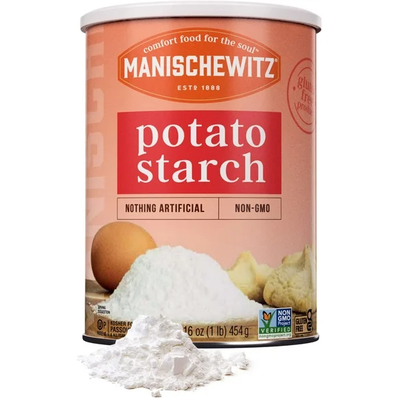 Manischewitz Pure Potato Starch, 16oz 1LB Resealable Container Gluten Free, Non GMO, Kosher Including Passover