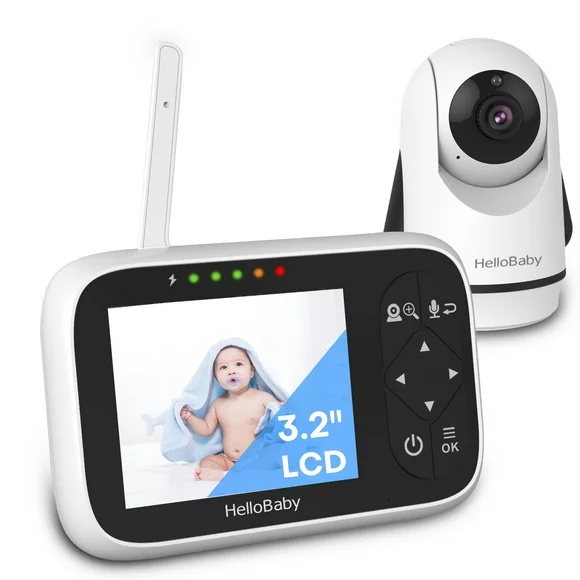 HelloBaby Baby Monitor-HB6336 with Camera and Audio, 3.2" IPS Color Display, Full Remote Pan Zoom, IR Night Vision, 1000 ft. Range, Wall Mount, No WiFi Baby Camera Monitor