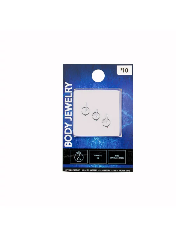 Body Jewelry 22G Hoop Nose Rings, 3 Pack