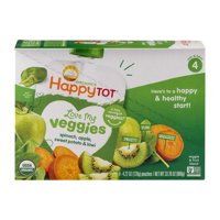 (8 Pouches) Happy Tot Love My Veggies Organics Spinach, Apples, Sweet Potatoes & Kiwi Veggie & Fruit Blend, 4.22 oz. Box