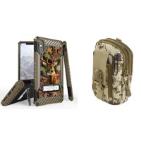 Beyond Cell Tri Shield Military Grade Shock Proof Kickstand Case (Camo Deer) with Desert Camo Tactical EDC MOLLE Belt Bag Pouch and Atom Cloth for iPhone Xs Max