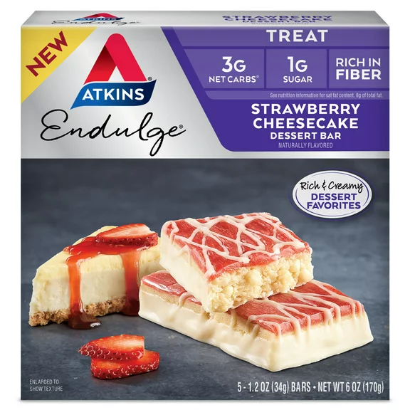 Atkins Endulge Strawberry Cheesecake Dessert Bar Treat, 1.2 oz, 5 count