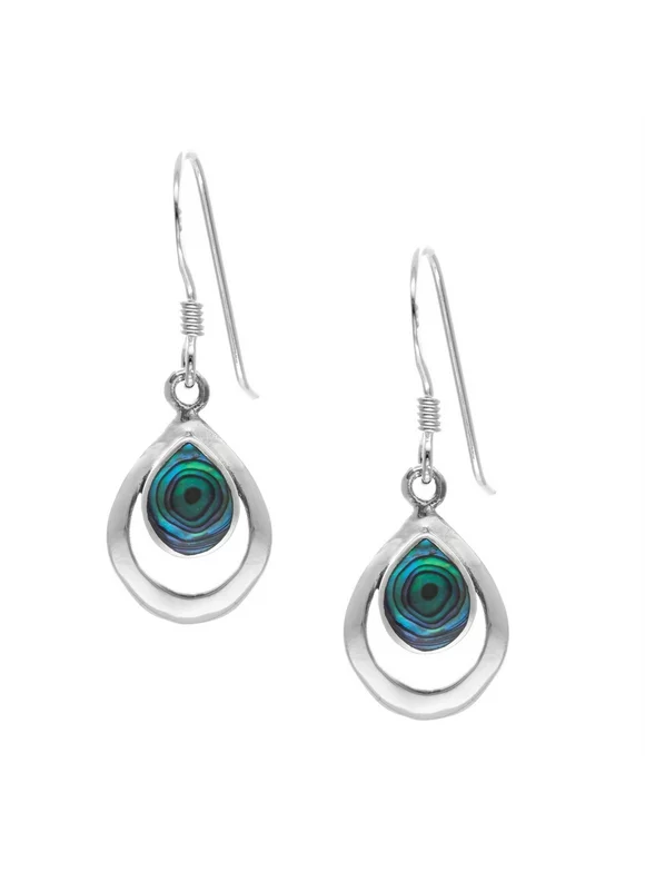 Silverly Abalone Shell Earrings for Women Dangling - Teardrop Dangle Earrings - Iridescent Green Blue Earrings - Sterling Silver Drop Earrings- Birthstone Earrings - Hypoallergenic Earrings