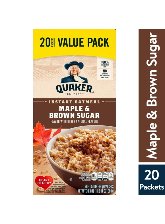 Quaker, Instant Oatmeal, Maple & Brown Sugar, 1.51 oz, 20 Packets