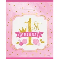 Pink and Gold Girls First Birthday Party Favor Bags, 9 x 7in, 8ct