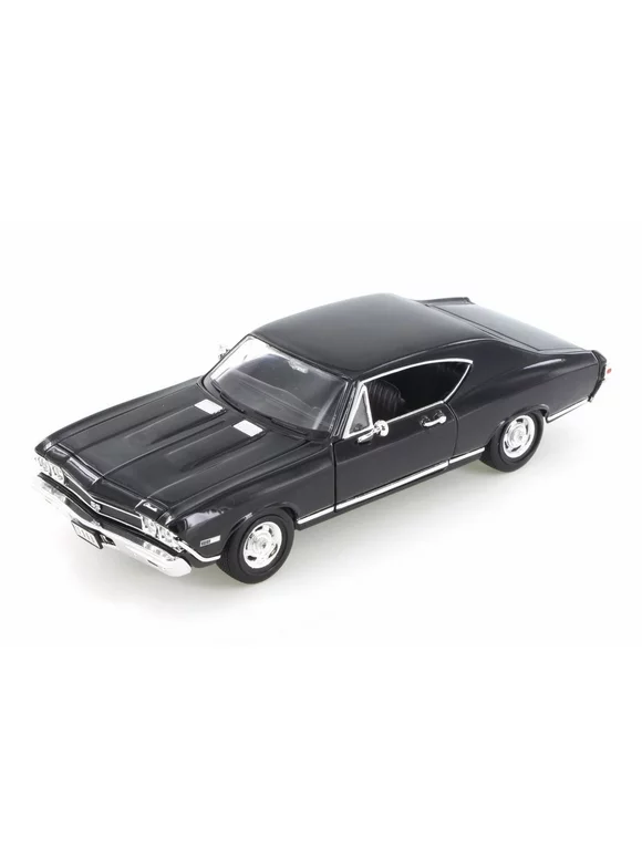 1968 Chevy Chevelle SS 396, Black w/ Black - Welly 29397WBK - 1/24 Scale Diecast Model Toy Car