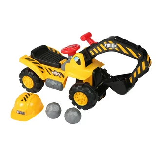 KARMAS PRODUCT Kids Ride On Excavator Toy with Simulated Sounds - Boys Pretend Play Construction Truck Digger Tractor with Steering Wheel, Helmet, Rocks