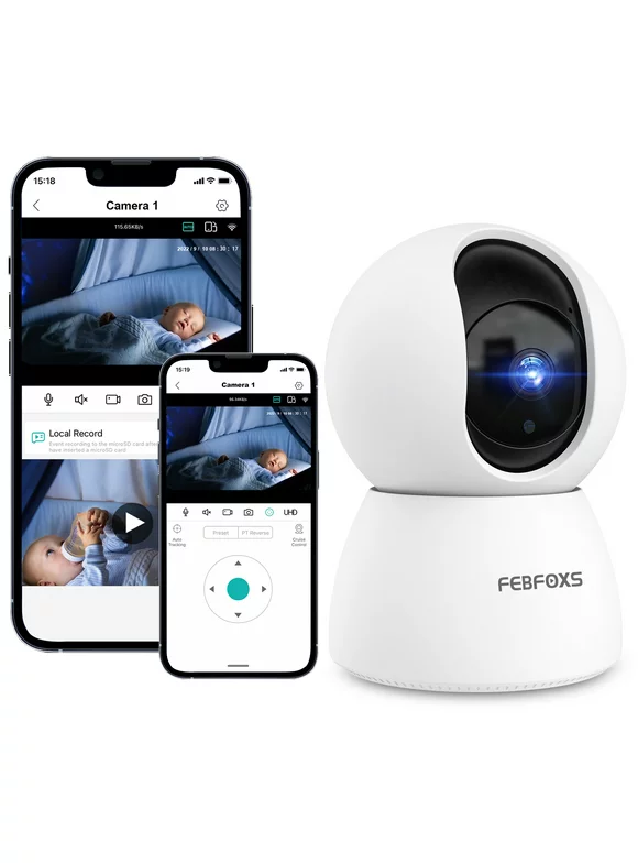 Febfoxs Baby Monitor Security Camera, WiFi Indoor Camera, 360-Degree Smart 1080P Pet Camera for Home Security and Nanny Elderlywith Motion Detection, Night Vision, Two-Way Audio